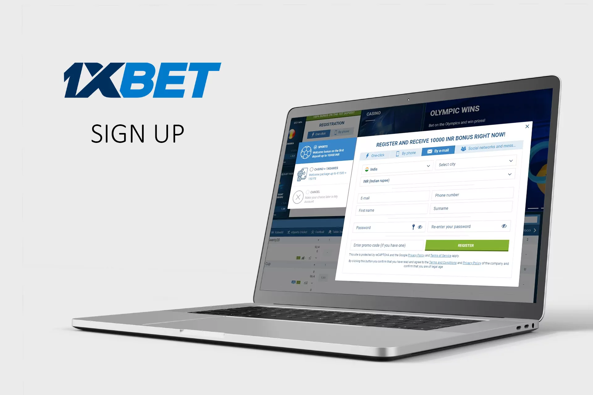 Open the main page of 1xBet and sign up.