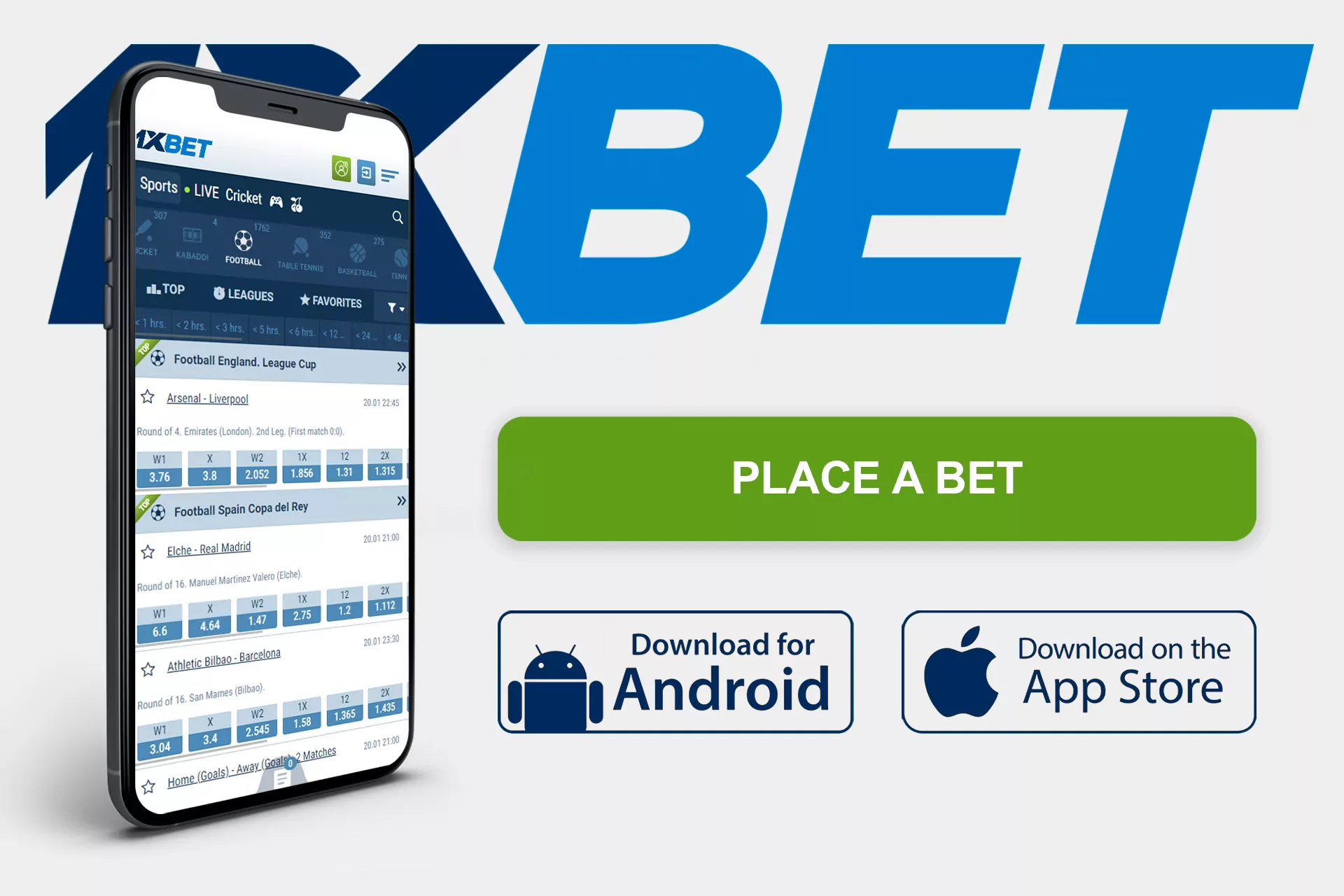 Betting in the 1xBet app is the same way as you place bets on the site.