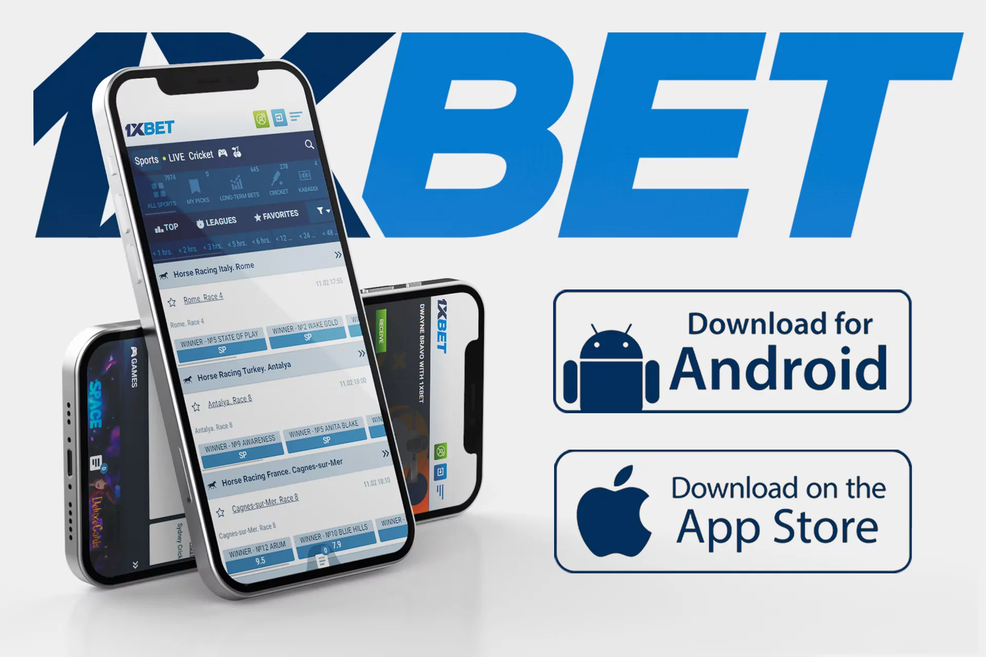 In the 1xBet app, you can place bets on all the most popular horse racing events.