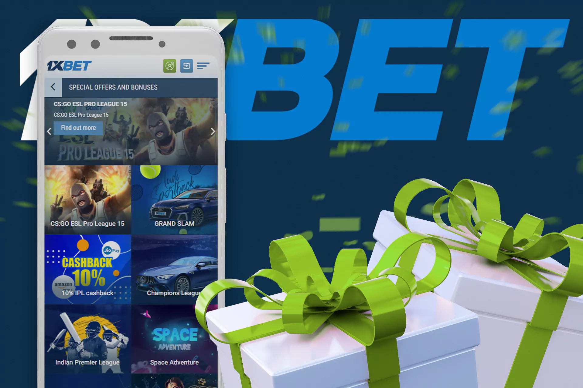 There are different types of bonuses available in the 1xBet app.