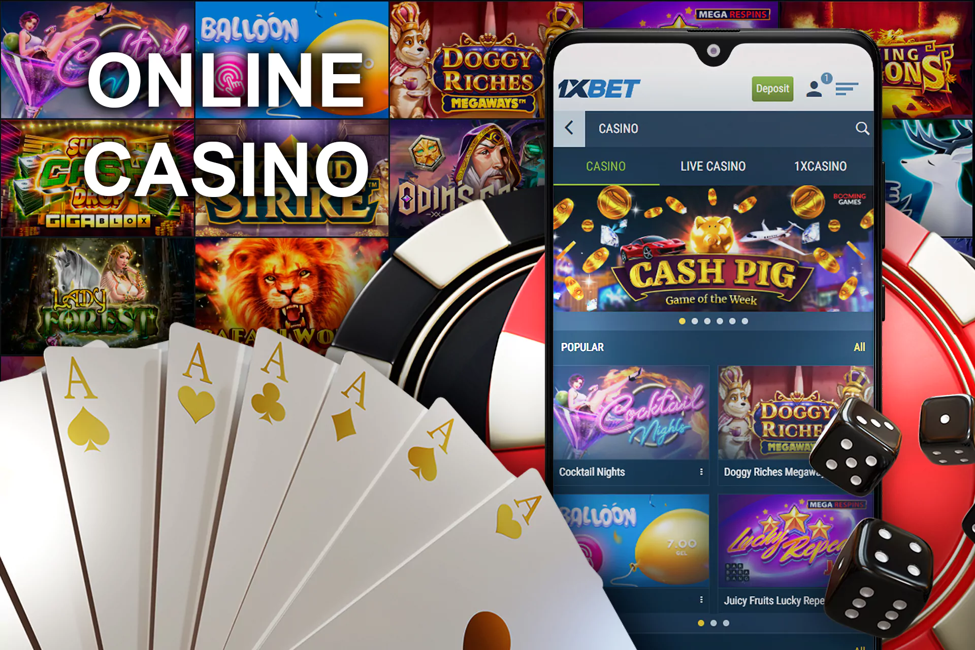 The 1xBet app offers online casino games.