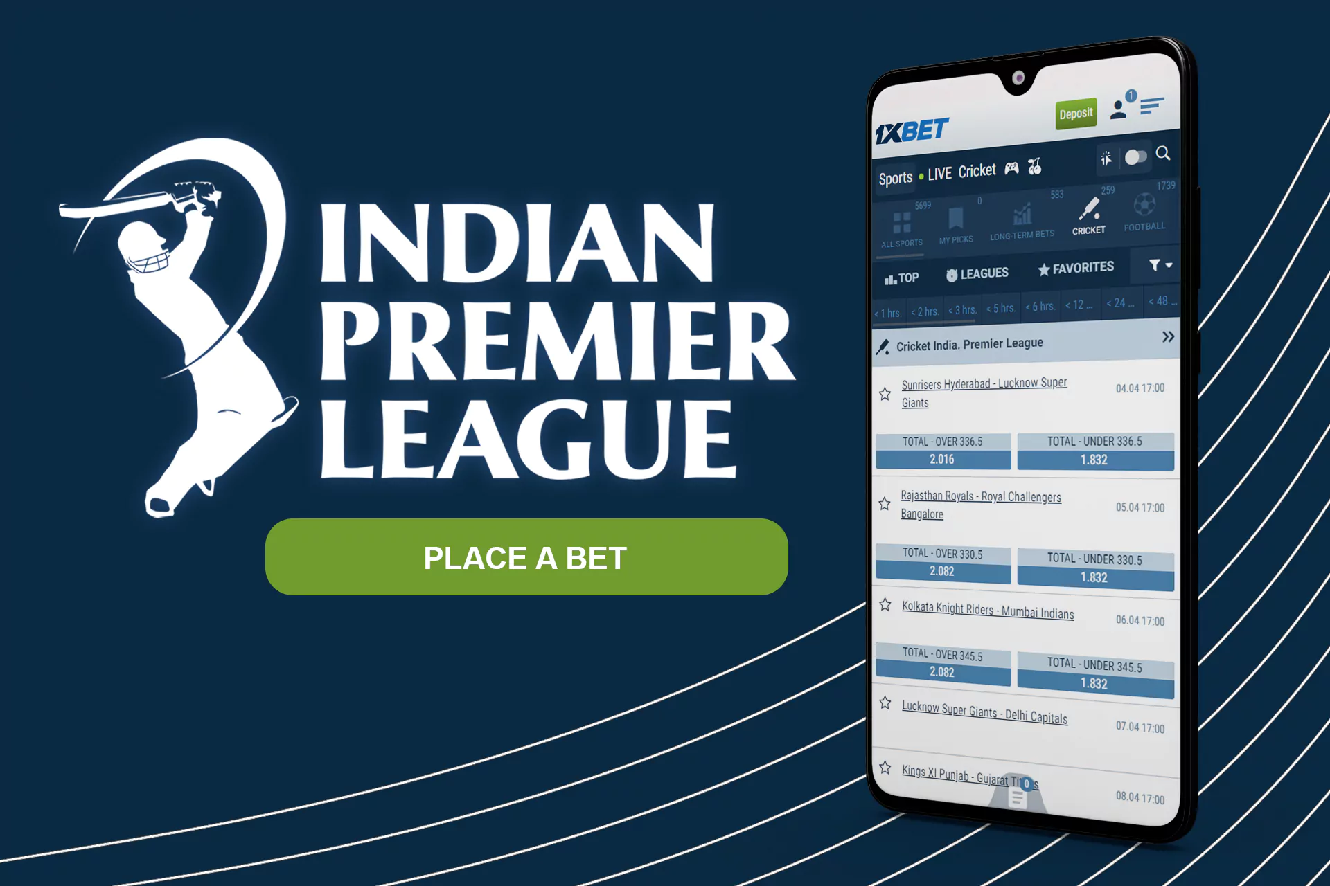 In the 1xBet app you can bet on IPL 2022.