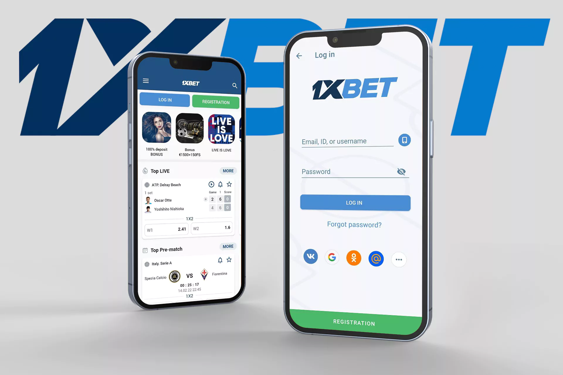 Log in to the 1xBet app with your username and password.