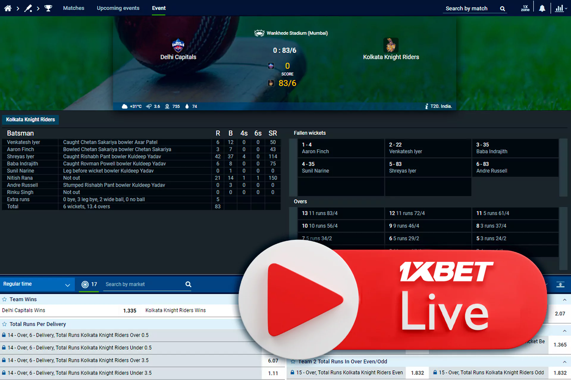 1xBet in India supports live streaming for major sporting events.