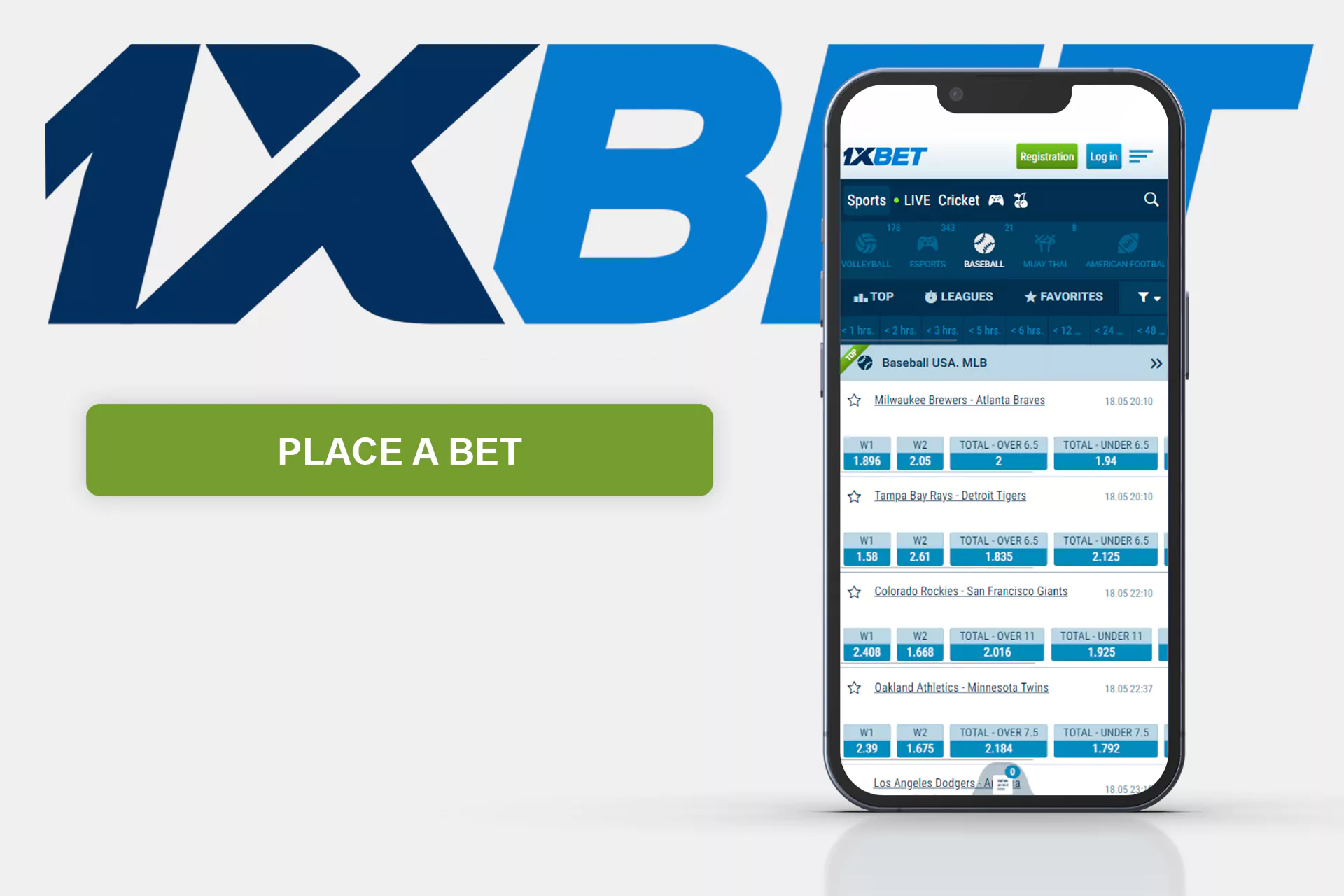 The 1xBet app supports baseball betting online.