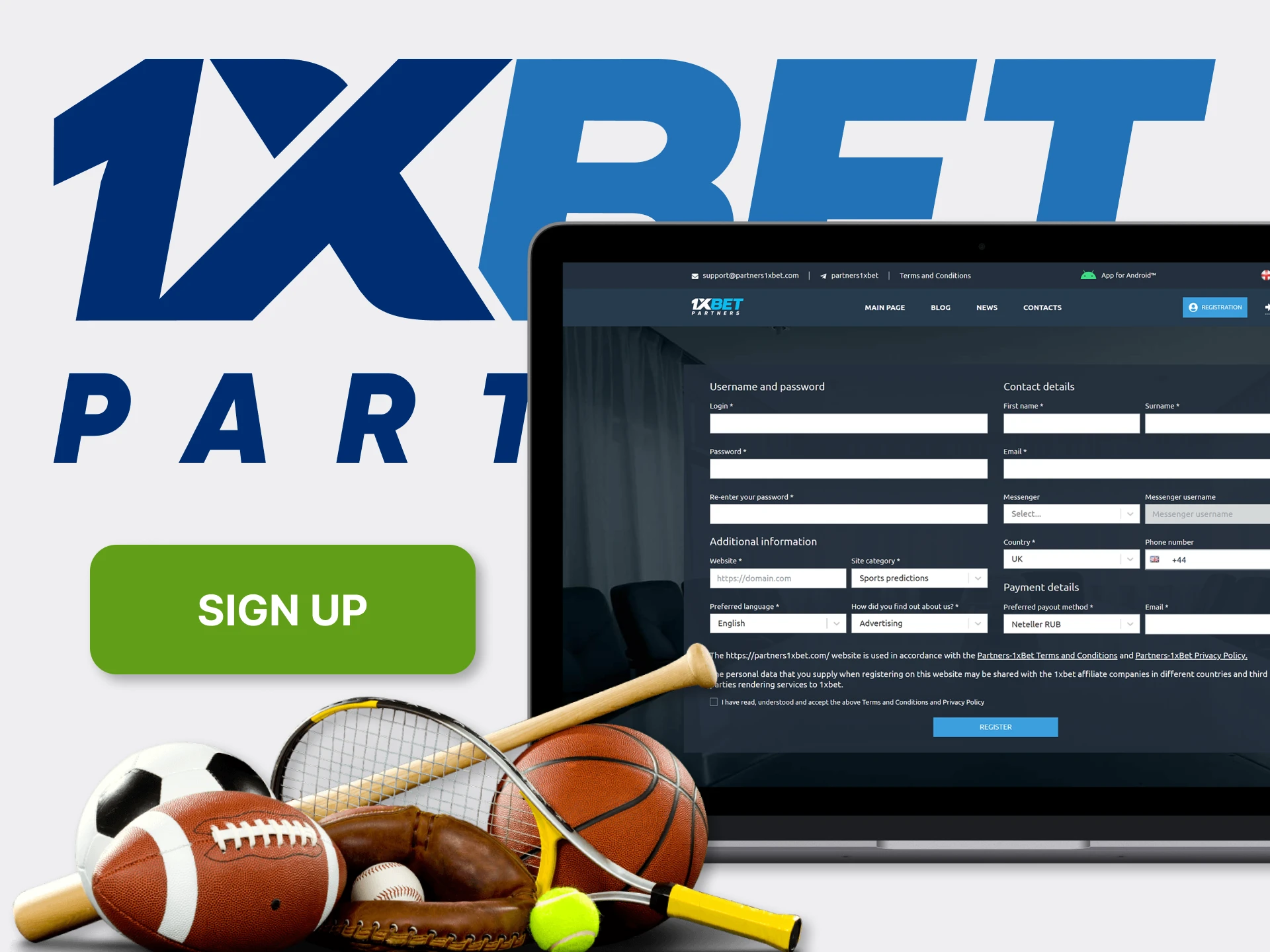 Be sure to register to become a member of the 1xBet affiliate program.