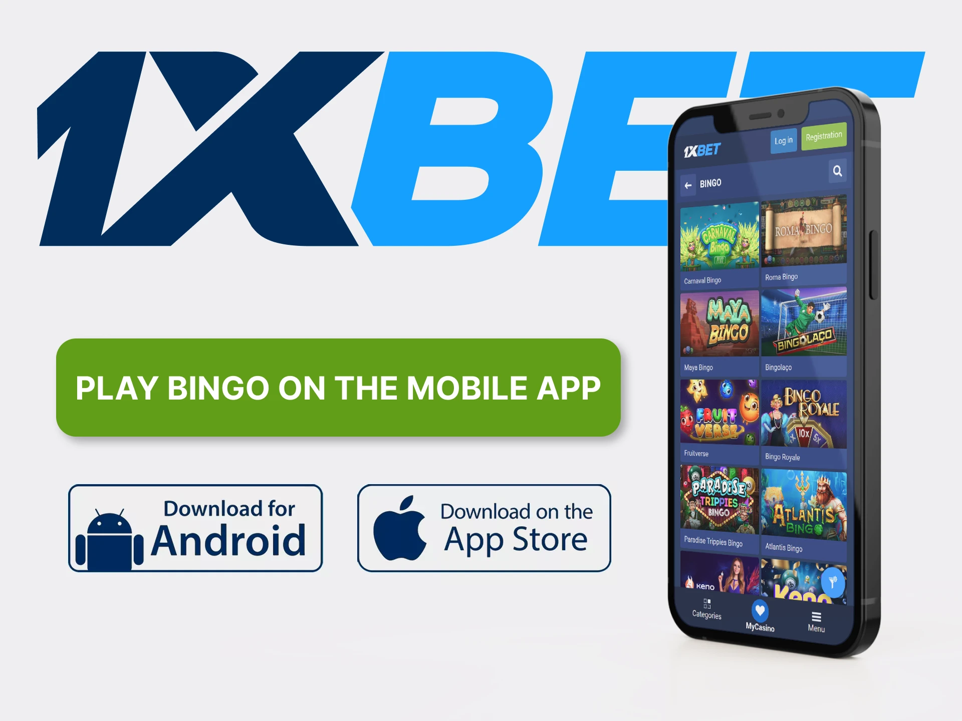 With 1xBet you can play bingo directly from your phone, just install a handy app.