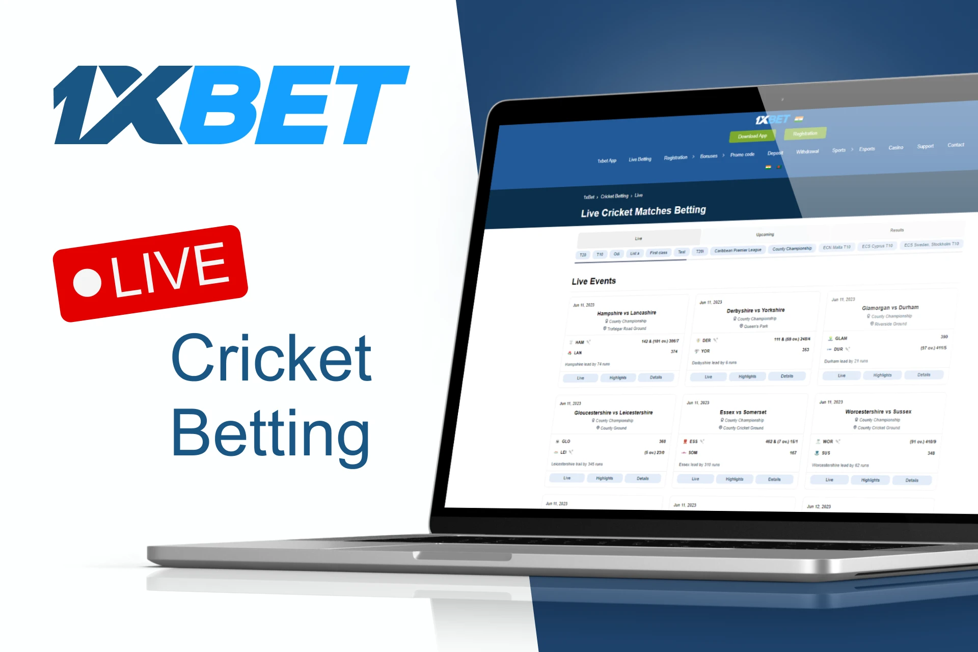 Start bettin on live cricket matches at 1xBet match center.