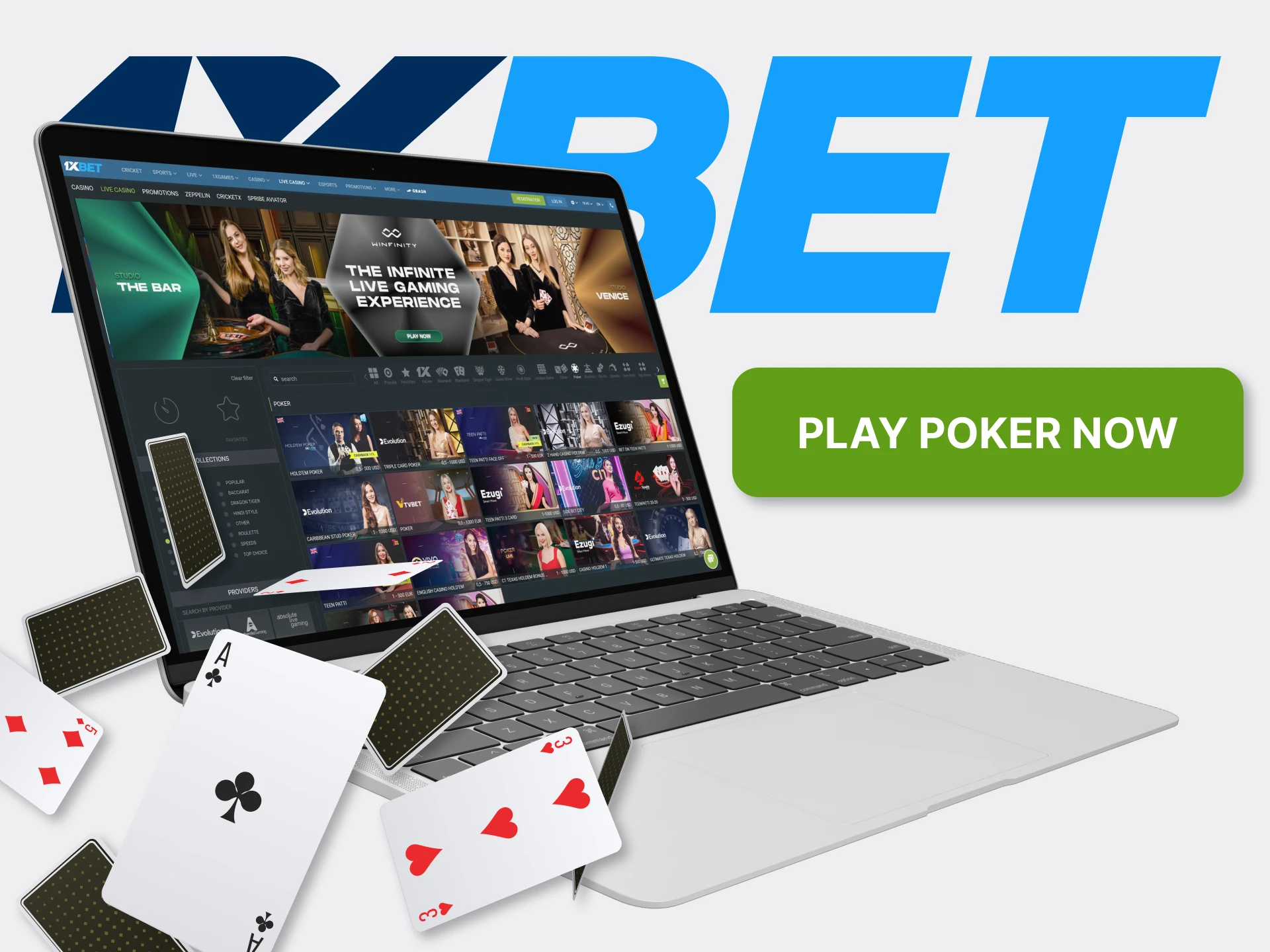 Play poker at 1xBet Live Casino.