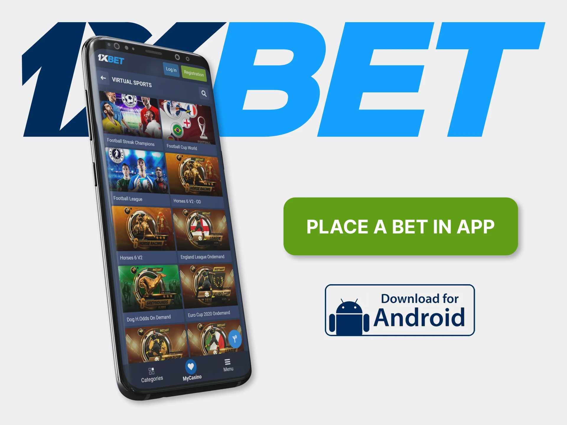 Bet on virtual sports with the 1xBet app on your Android phone.