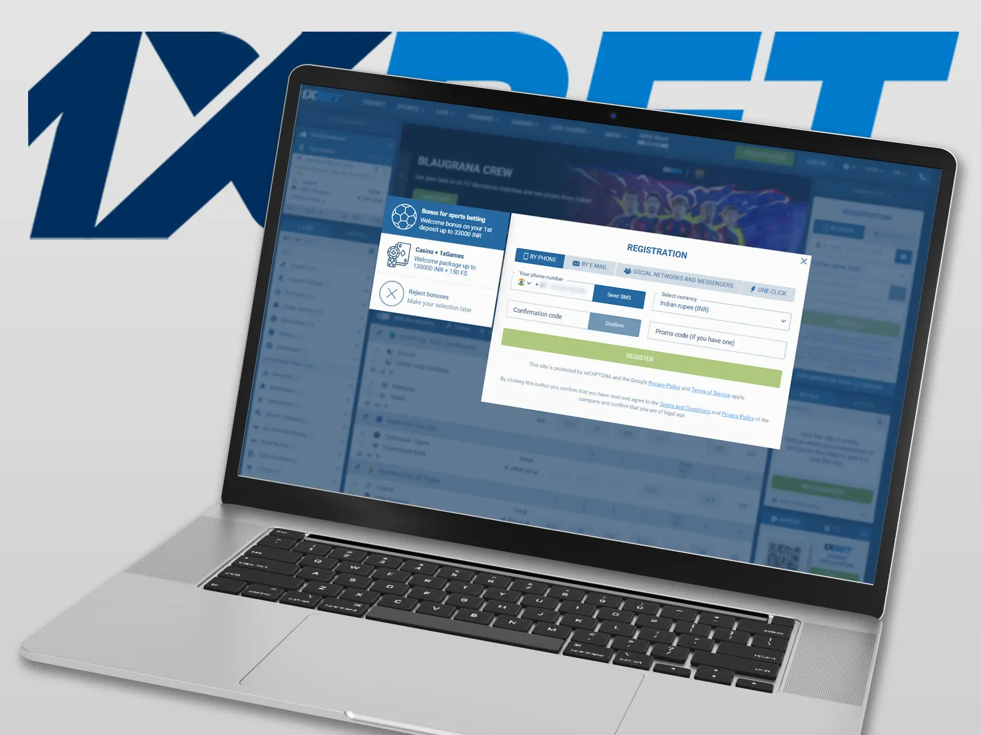 1xBet offers several ways to register a new account.