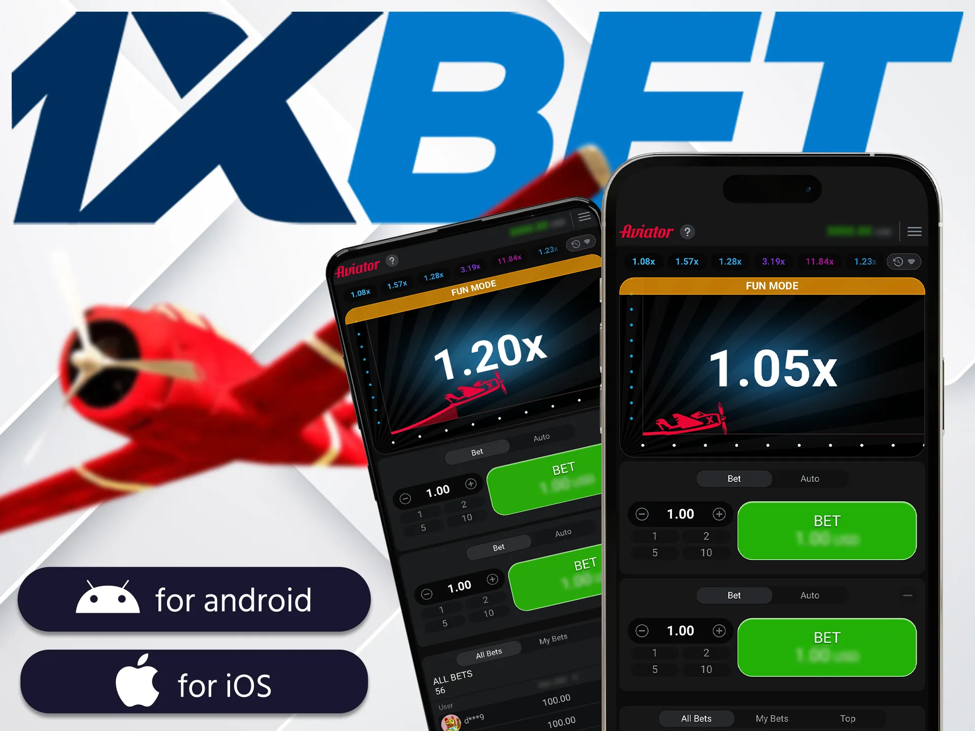You can place bets and play casino games by downloading the 1xBet Aviator app for Android and iOS.