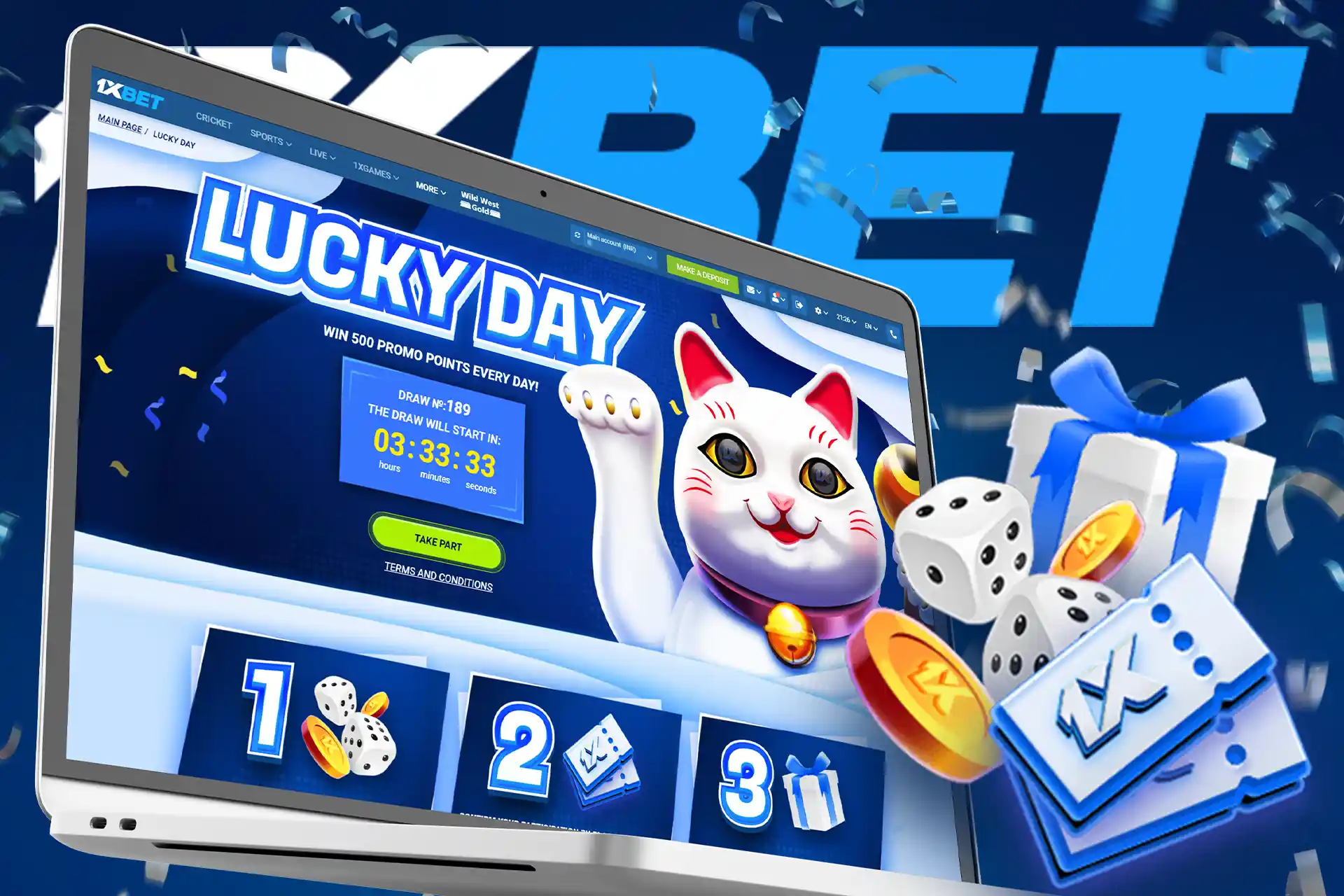 Participate in the lucky number drawing and get up to 500 points from 1xBet.