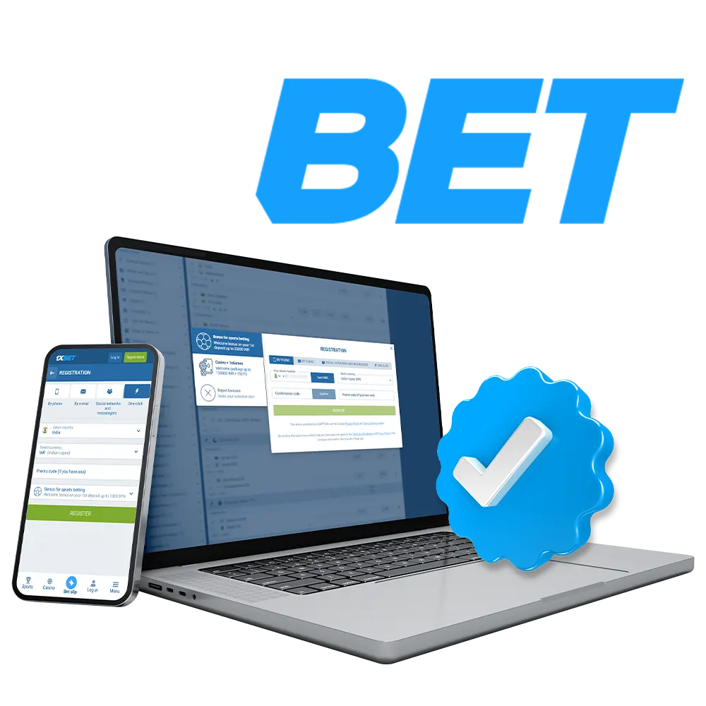 Use the instructions for registering an account with 1xBet in India.