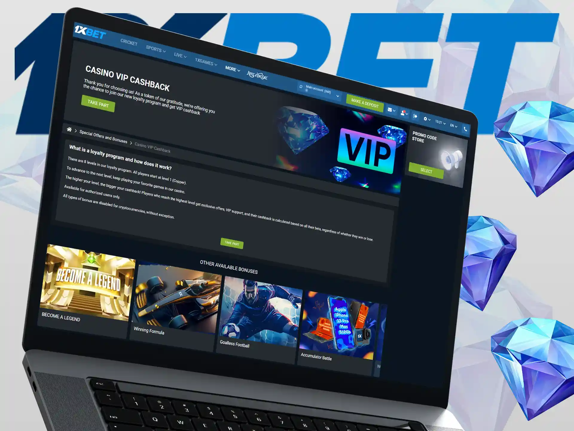 Reach the VIP status and receive cashback from your gambling.